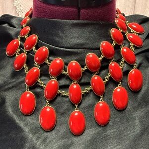 Vintage 80-90s Red Stone and Gold layered Statement Necklace